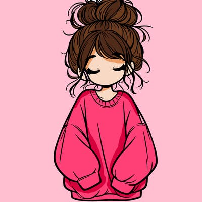 girl with baggy sweatshirt and messy bun
