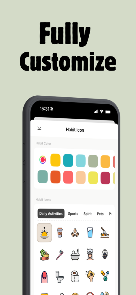 ShineDay: Micro Habit Tracker - Personalizando iconos y colores de hábitos en la aplicación ShineDay