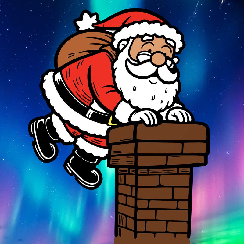 santa climbing down a chimney