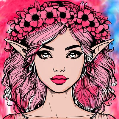 realistic female elf with flower crown