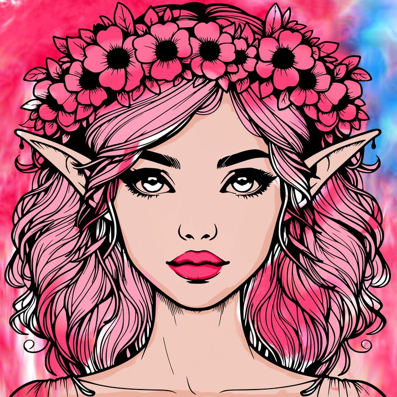 realistic female elf with flower crown