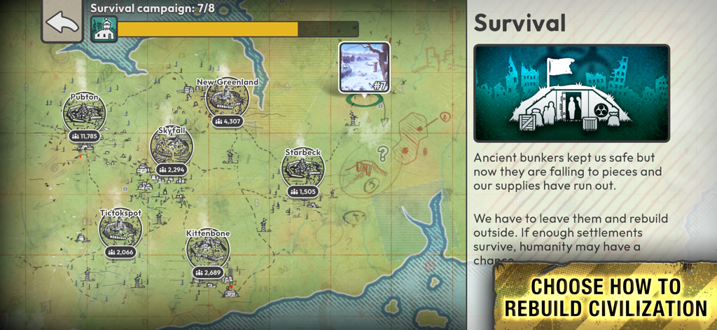 After Inc. - After Inc game map showing post apocalyptic settlements