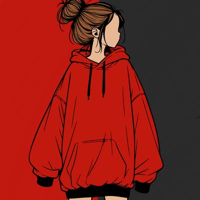 realistic girl with a oversized sweatshirt on and a bun