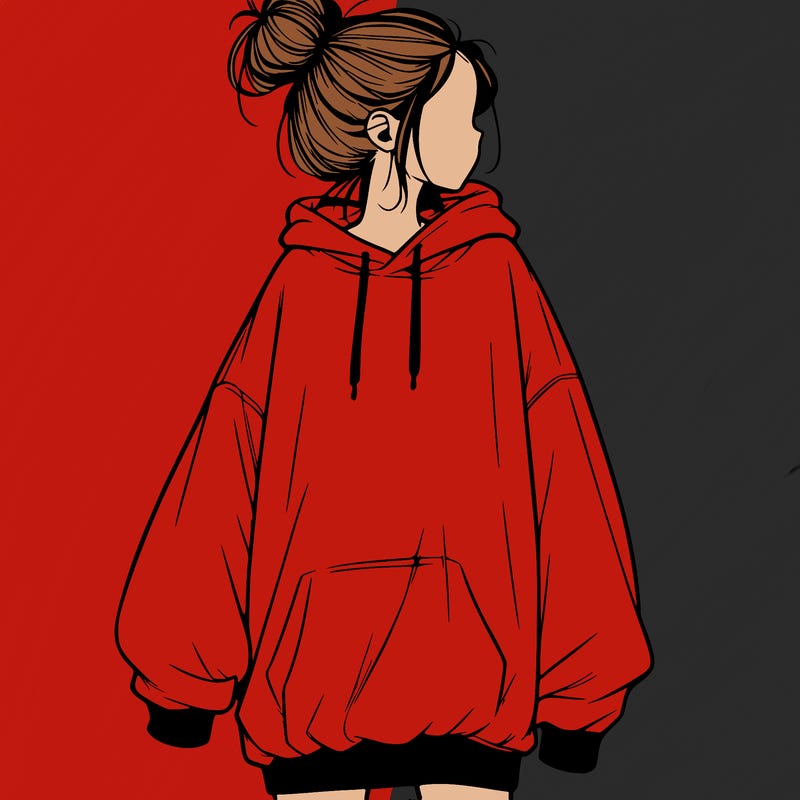 realistic girl with a oversized sweatshirt on and a bun