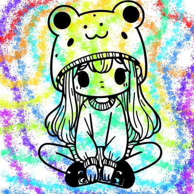 a girl wearing a frog hat and some frog socks