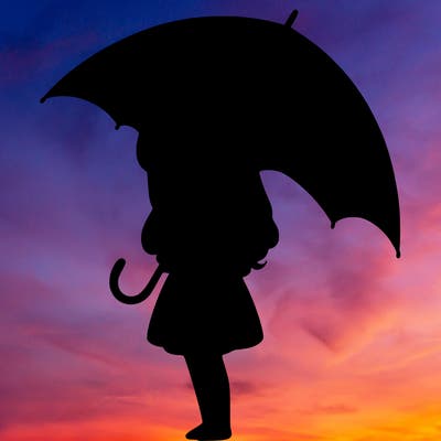 lonely girl holding black umbrella