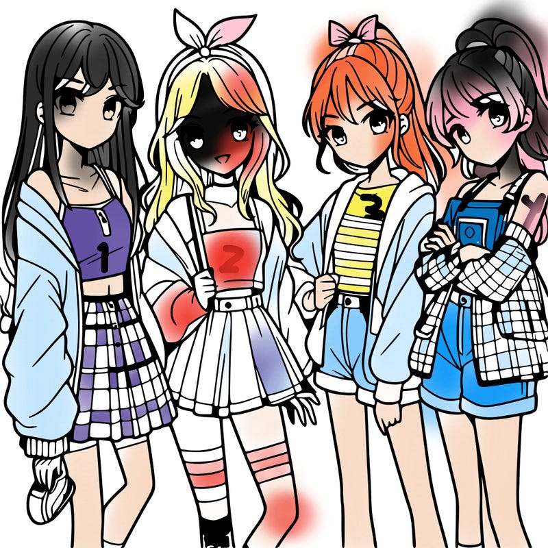 teen manga girls group of 4