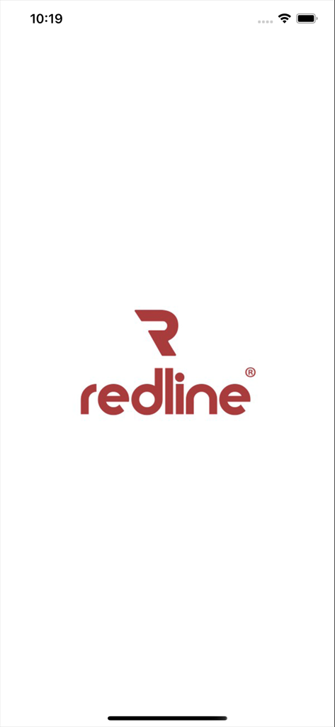 Redline - Pantalla de inicio de la aplicación Redline B2B de moda masculina al por mayor con el logo rojo sobre un fondo blanco