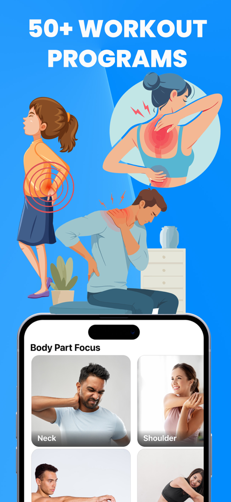 Stretch for Pain & Tension - Interface showing stretching programs for neck and shoulder pain relief