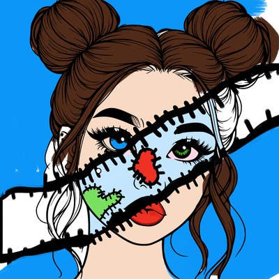 realistic girl with two buns on her hair and lips