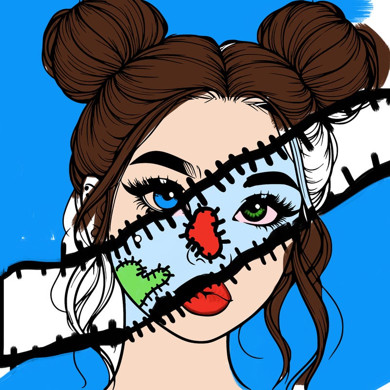 realistic girl with two buns on her hair and lips