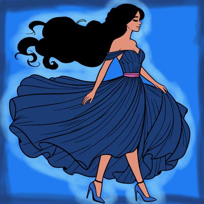 realistic woman in a dress flowing in the wind