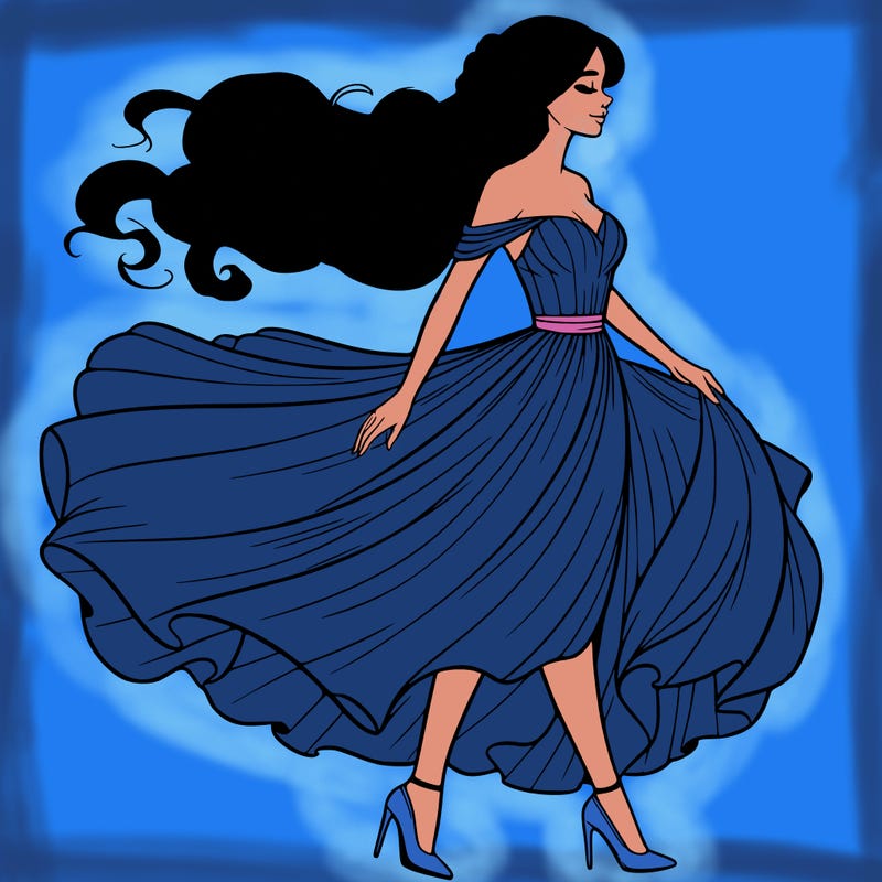 realistic woman in a dress flowing in the wind