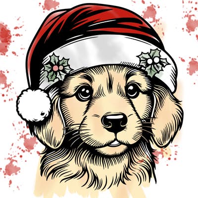 realistic dog wearing a santa hat