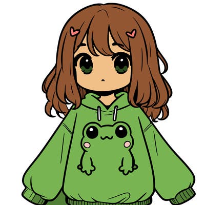 girl wearing frogging sweatshirt