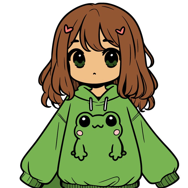 girl wearing frogging sweatshirt
