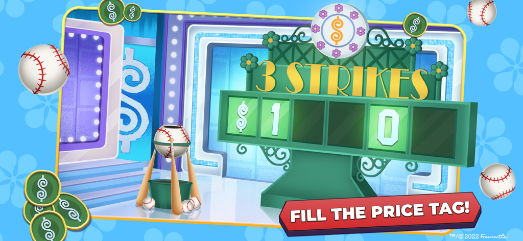 The Three Strikes pricing game room in The Price Is Right Bingo app with a prompt to fill the price tag