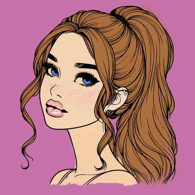 realistic girl with a ponytail on her hair and lips