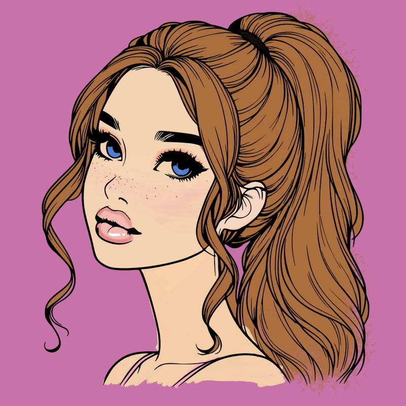 realistic girl with a ponytail on her hair and lips