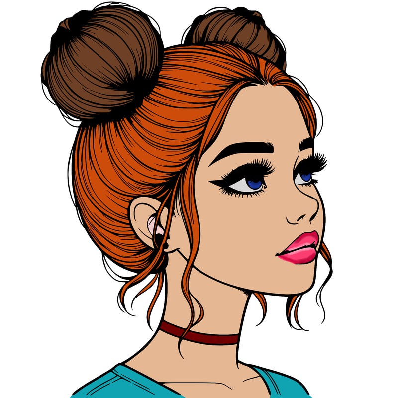 realistic girl with buns on the top of her head