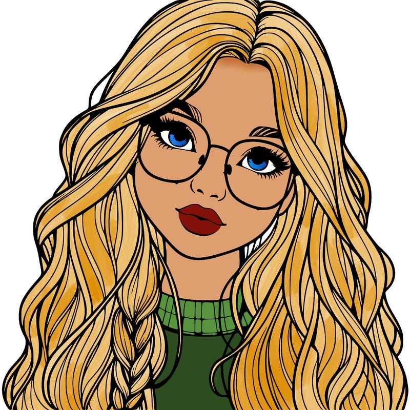 girl with long hair and freckles and glasses realistic