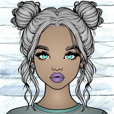 realistic girl with two buns in hair and lips