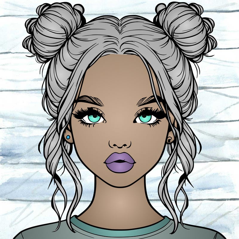 realistic girl with two buns in hair and lips