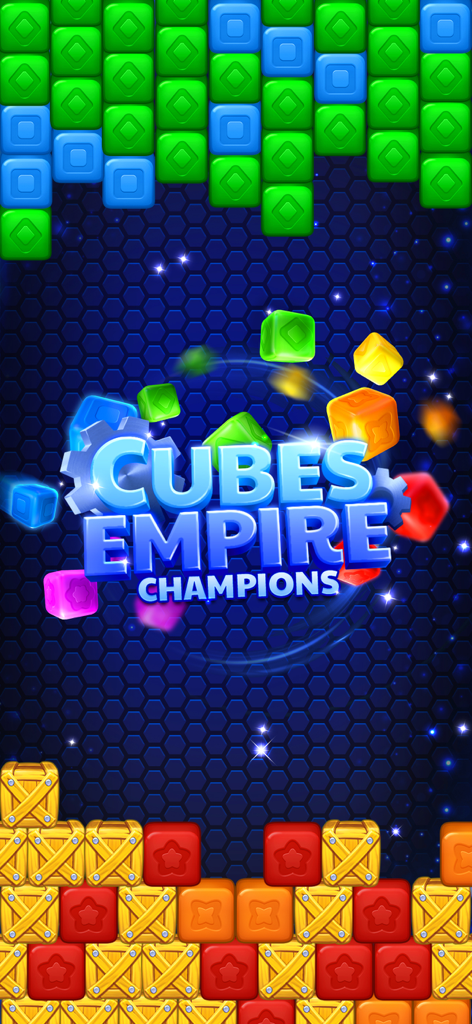 Cubes Empire Champions - Cubes Empire Champions game title screen with colorful cubes and wooden crates