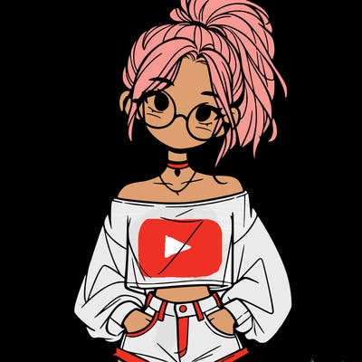 girl with a messy ponytail glasses a baggy crop top and jean shorts