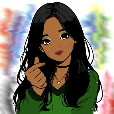 realistic girl making a korean heart