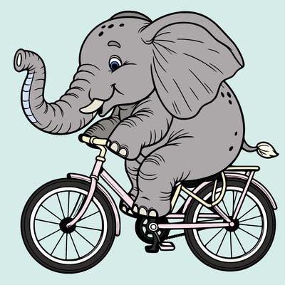 a realistic elephant riding a bike