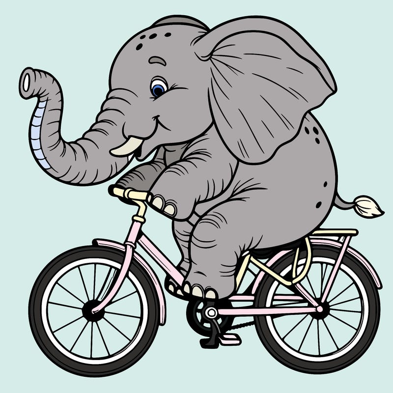 a realistic elephant riding a bike