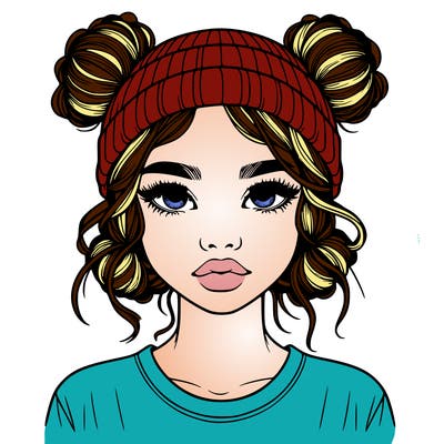 realistic girl with buns in her hair with a beanie on