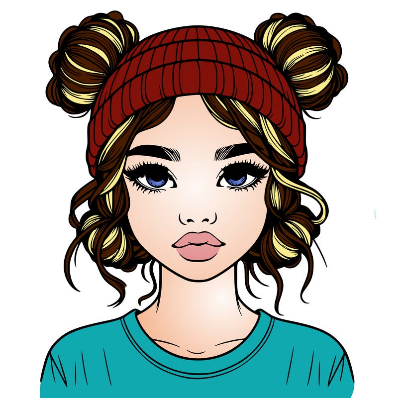 realistic girl with buns in her hair with a beanie on