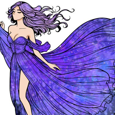 realistic woman in dress flowing the the wind