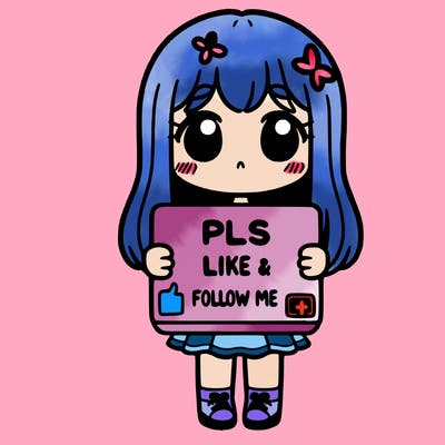 girl holding a sign that says pls like and follow me