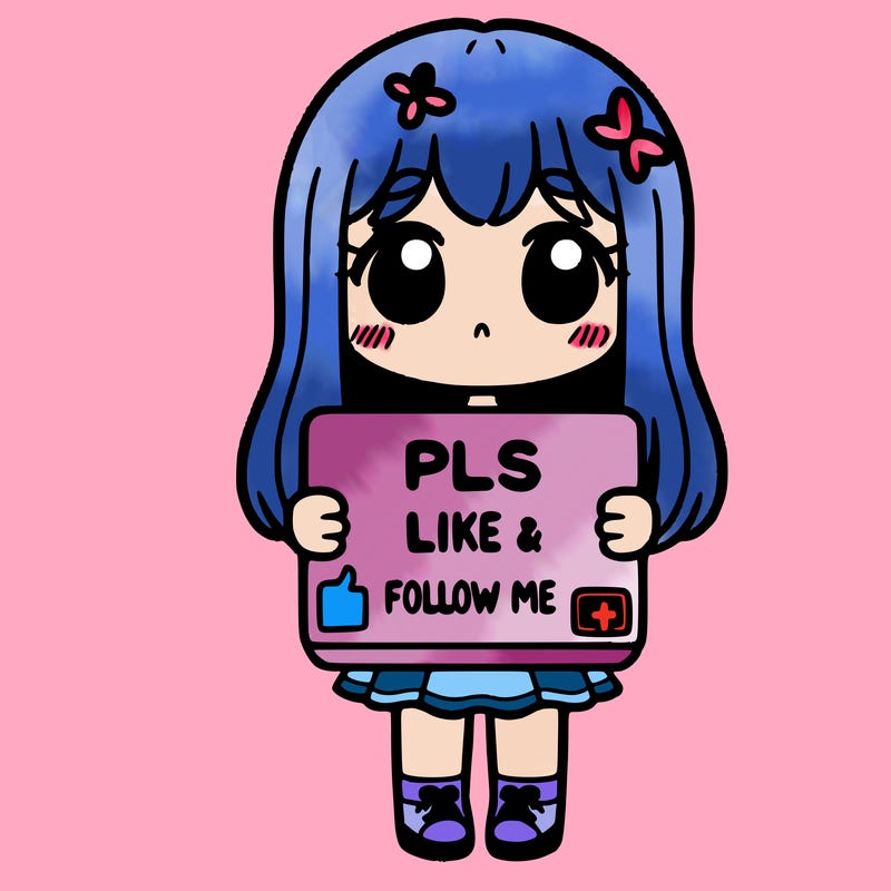 girl holding a sign that says pls like and follow me