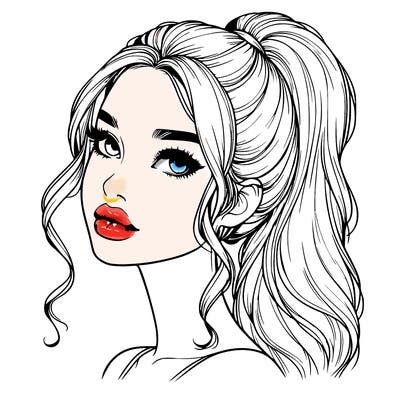 realistic girl with a ponytail on her hair and lips