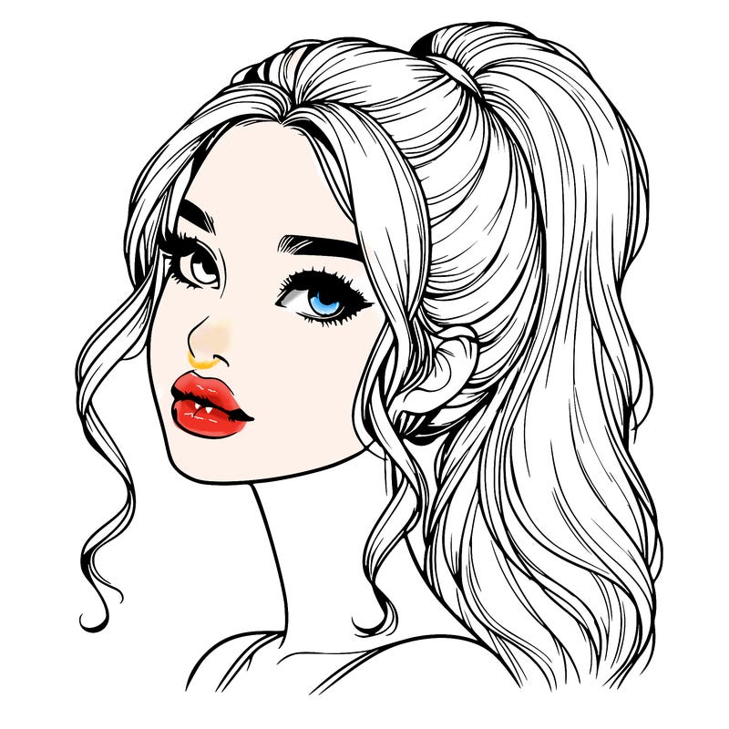 realistic girl with a ponytail on her hair and lips