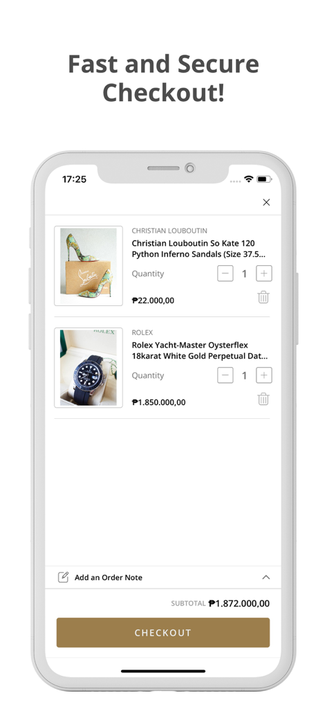 Purse Maison - Purse Maison mobile app checkout screen with luxury designer items in the cart