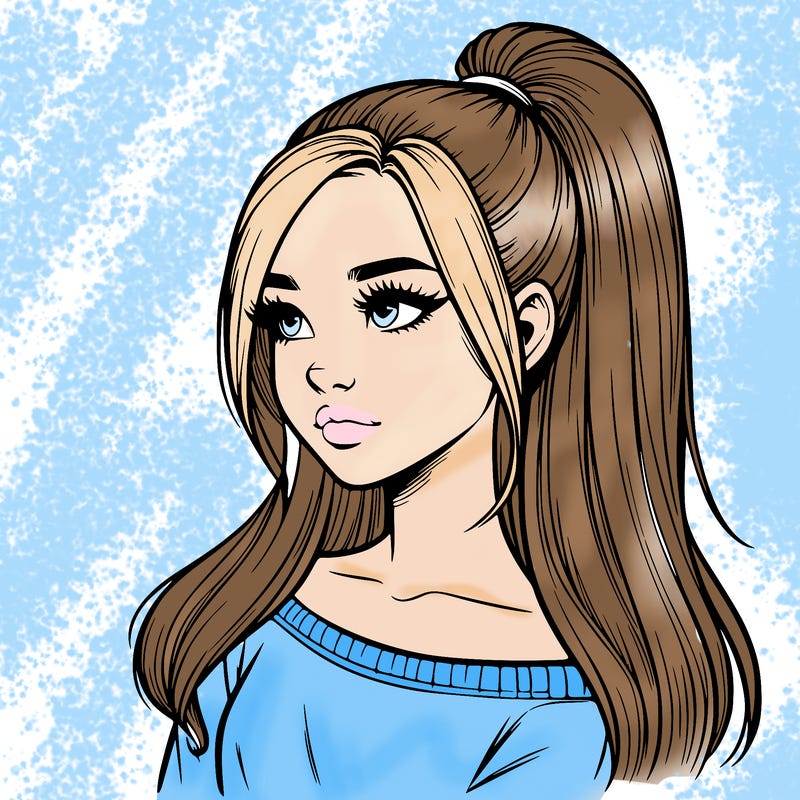 realistic girl with a high ponytail