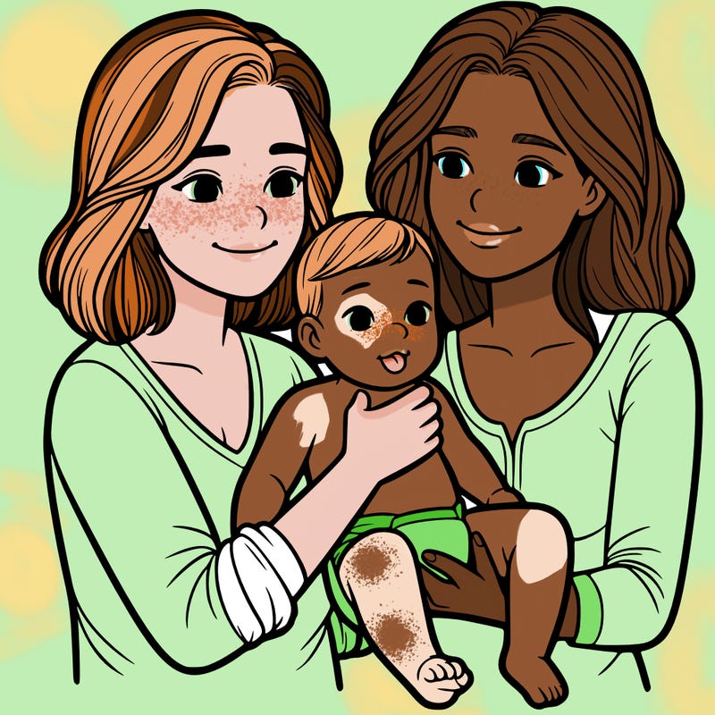 two realistic women holding one baby together