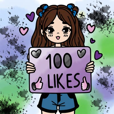 girl holding a sign saying 100 likes