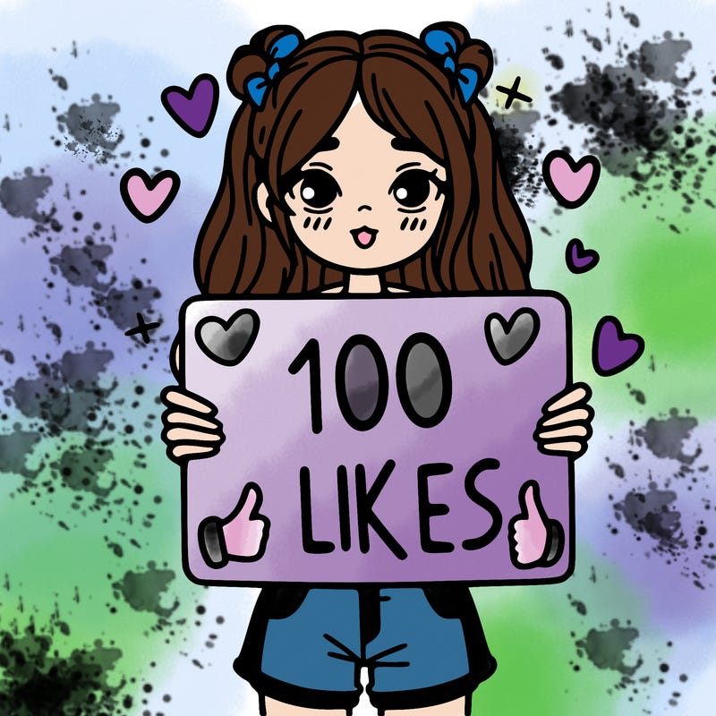 girl holding a sign saying 100 likes