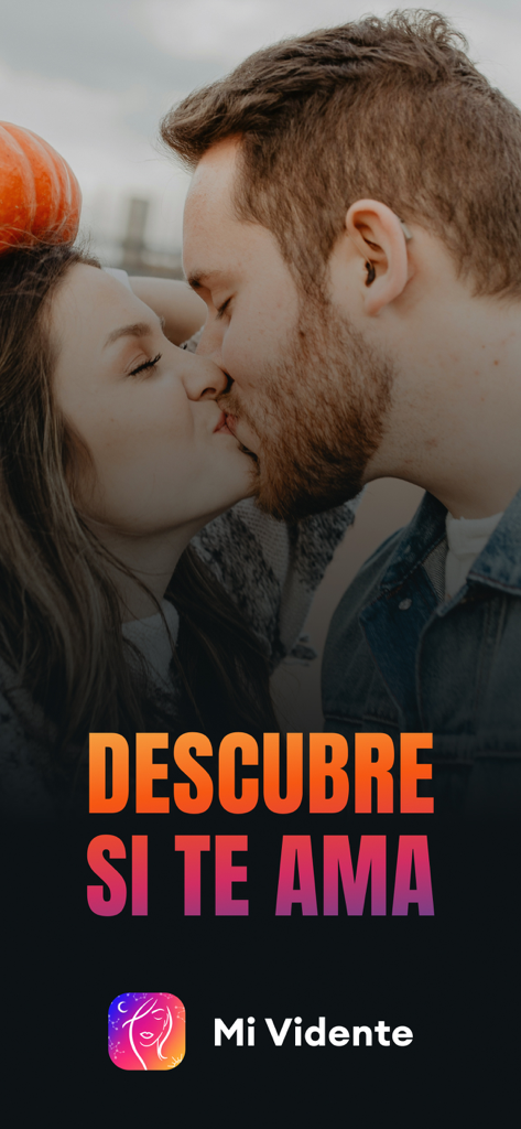 Mi Vidente: Psiquicos Reales - Pareja romántica besándose con texto en español Descubre si te ama para lecturas psíquicas de amor y relaciones