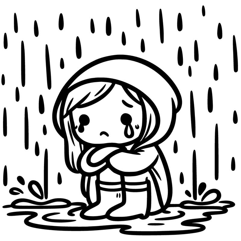 a sad person in the rain