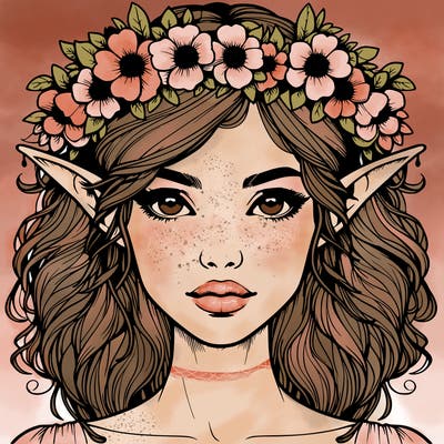 realistic female elf with flower crown