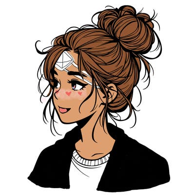 realistic teenage girl with a messy bun