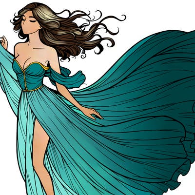 realistic woman in dress flowing the the wind
