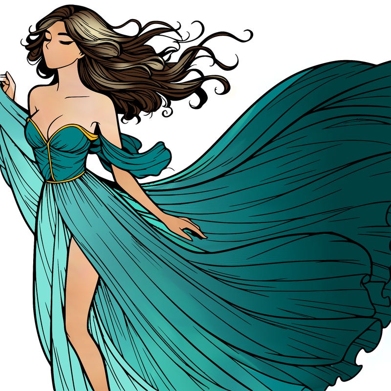 realistic woman in dress flowing the the wind
